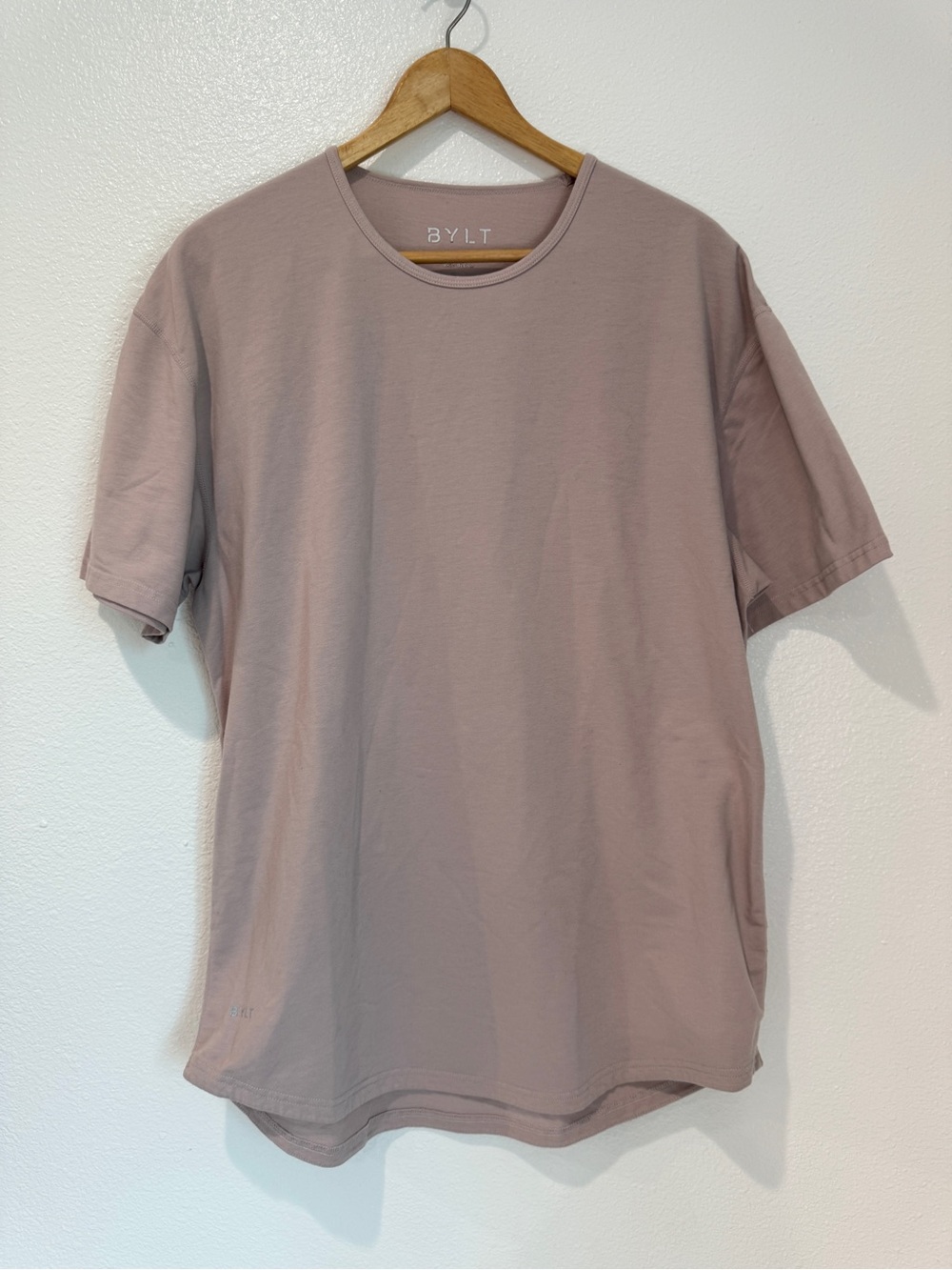 BYLT Basics Drop Cut Short Sleeve Tee Muted Mauve Curved Hem Workout Shirt XL